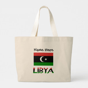 Bolsa Tote Grande Líbia e Bandeira Líbia com o Seu Nome
