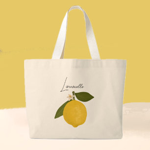 Bolsa Tote Grande Limão Amarelo com Folhas Verdes Citrino Fresco