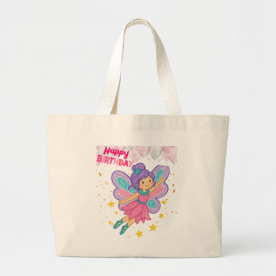 Bolsa Tote Grande Linda Fada Feliz Aniversário Sacola de Lona Capric