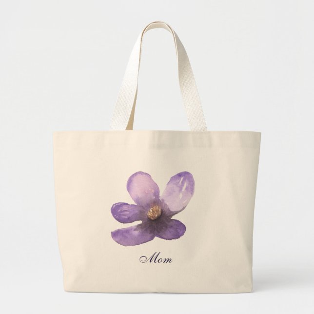 Bolsa Tote Grande Linda flor de aquarela para a mãe (Frente)