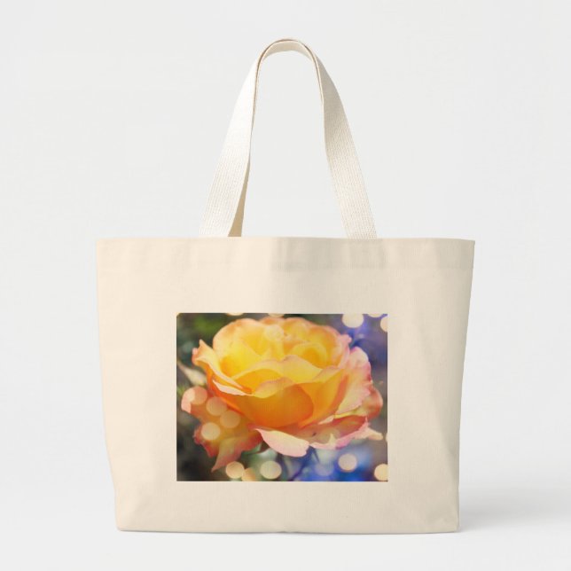Bolsa Tote Grande Linda flor de rosa amarela. Fotografia floral. (Frente)