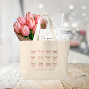 Bolsa Tote Grande Lindo Laço Coquete Rosa Bege