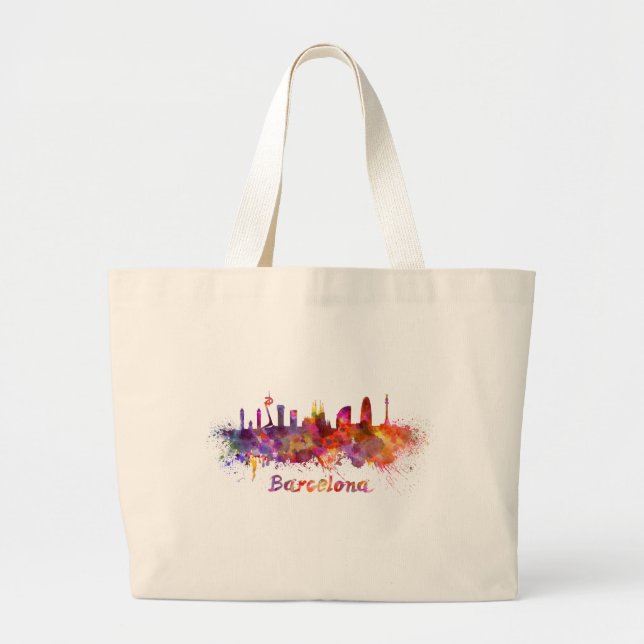 Bolsa Tote Grande Linha do horizonte de Barcelona em aquarela (Frente)