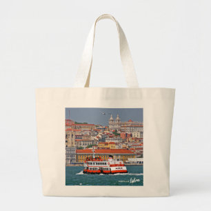 Bolsa Tote Grande Linha do horizonte de Lisboa com o velho ferry no