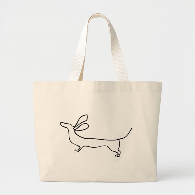 Bolsa Tote Grande Linha ilustração do Dachshund um das orelhas do (Frente)