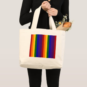 Bolsa Tote Grande Listras de Arco-Íris