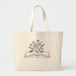 Bolsa Tote Grande Livro Floral Boho Line Art