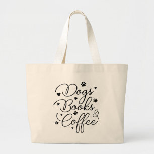 Bolsa Tote Grande Livros Amante de Cachorro Café Cafeína Leitura Ner