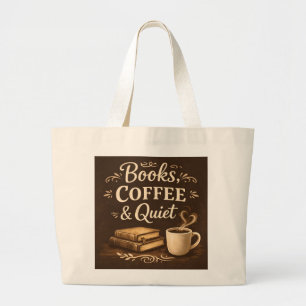 Bolsa Tote Grande Livros, Café & Silêncio – Amante de Livros Dark Ac