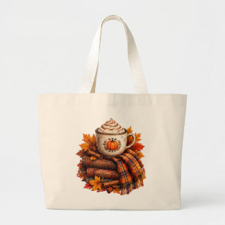 Bolsa Tote Grande Livros de Design de Latte de Abóbora de Outono Aco