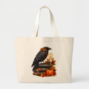 Bolsa Tote Grande Livros de Halloween da Abóbora do Corvo Gótico