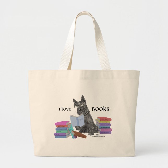 Bolsa Tote Grande Livros de Leitura de Terrier escoceses (Frente)