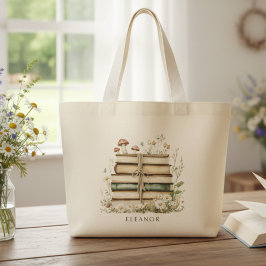 Bolsa Tote Grande Livros Florais Vintage em Aquarela