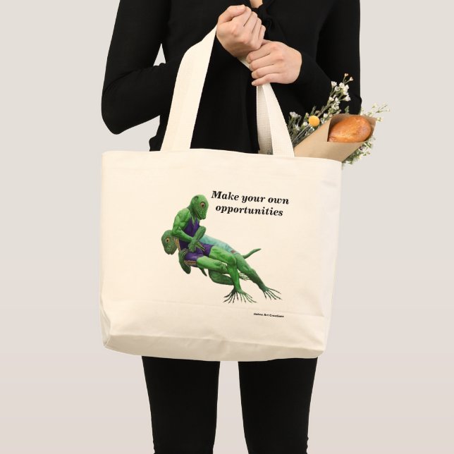 Bolsa Tote Grande Lizard Warrior Luta Fantasy Art Tote Bag (Frente (produto))