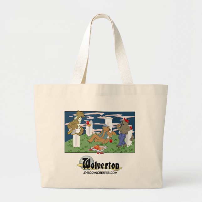 Bolsa Tote Grande Lobisomens Comendo Pizza (Frente)