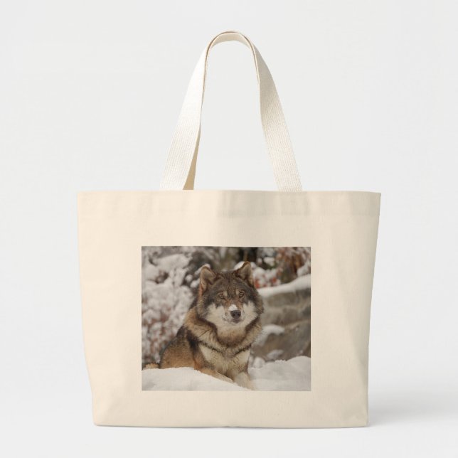 Bolsa Tote Grande Lobo de inverno (Frente)