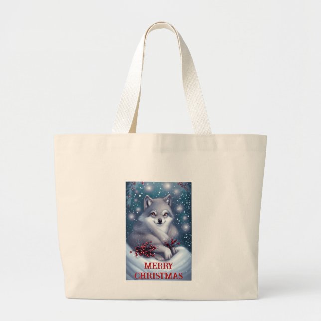 Bolsa Tote Grande Lobo de Natal - Saco de Tote (Frente)