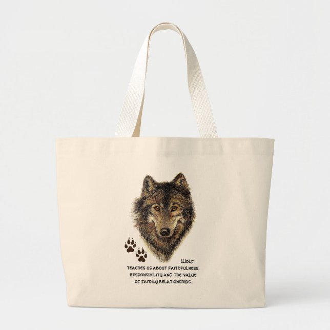 Bolsa Tote Grande Lobo, Lobos, Totem Animal, Guia da Natureza (Frente)