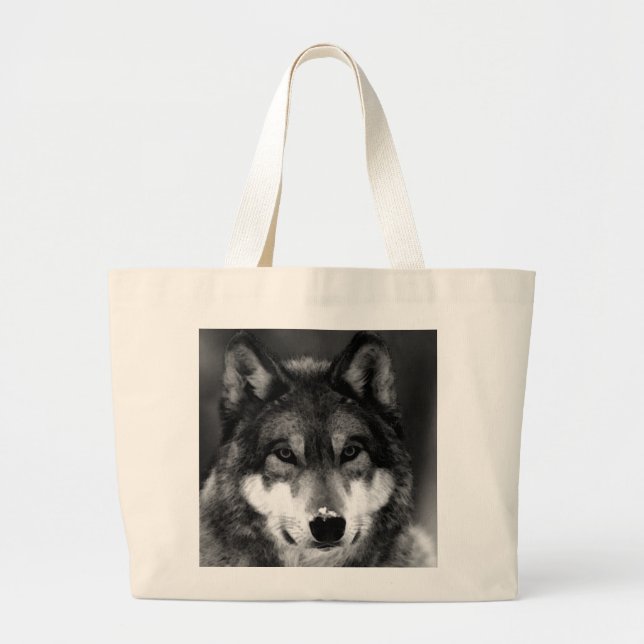 Bolsa Tote Grande Lobo Negro e Branco (Frente)