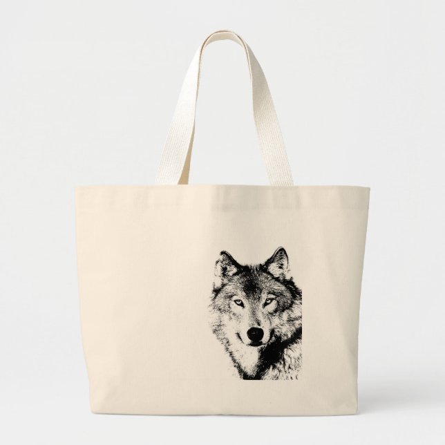 Bolsa Tote Grande Lobo Negro e Branco (Frente)