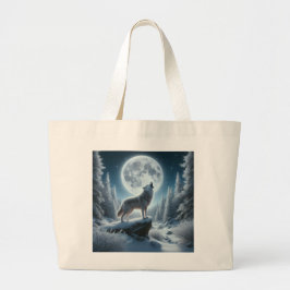 Bolsa Tote Grande Lobo Uivando No Inverno