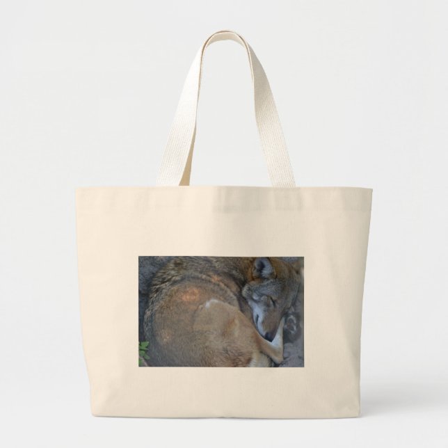 Bolsa Tote Grande Lobo vermelho do sono (Frente)