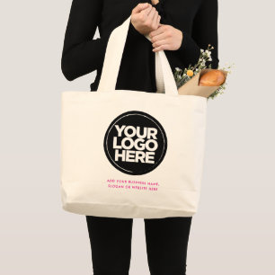 Bolsa Tote Grande Logo e Texto Personalizados Algodão Rosa