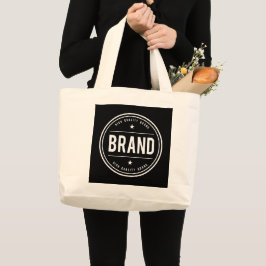 Bolsa Tote Grande Logotipo de crachá circular preto e branco