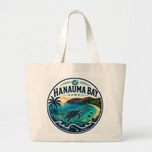 Bolsa Tote Grande Logotipo de Viagem Retro da Baía de Hanauma no Hav
