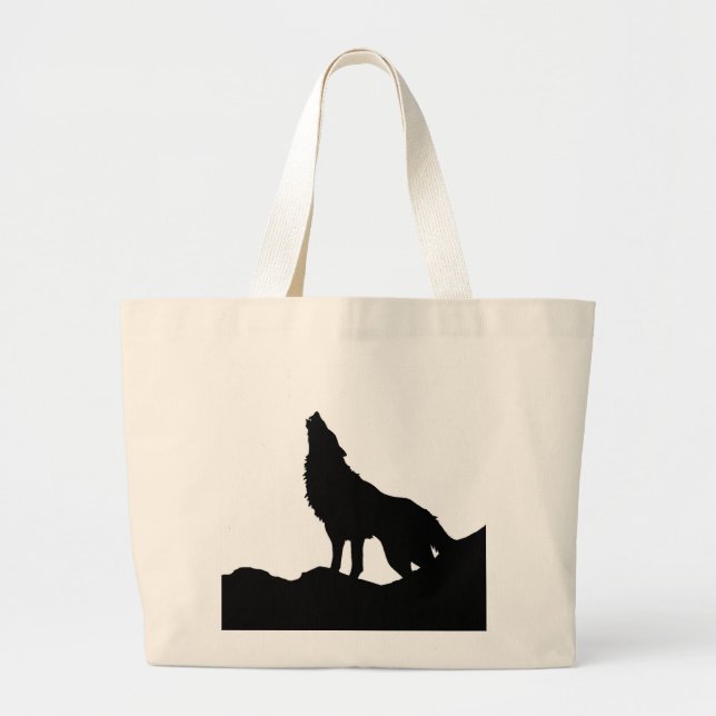 Bolsa Tote Grande Lone Wolf em pé em um morro (Frente)