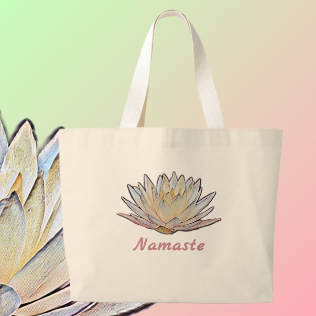 Bolsa Tote Grande Lotus Blossom Waterlily Flower Pastel Floral (Criador carregado)