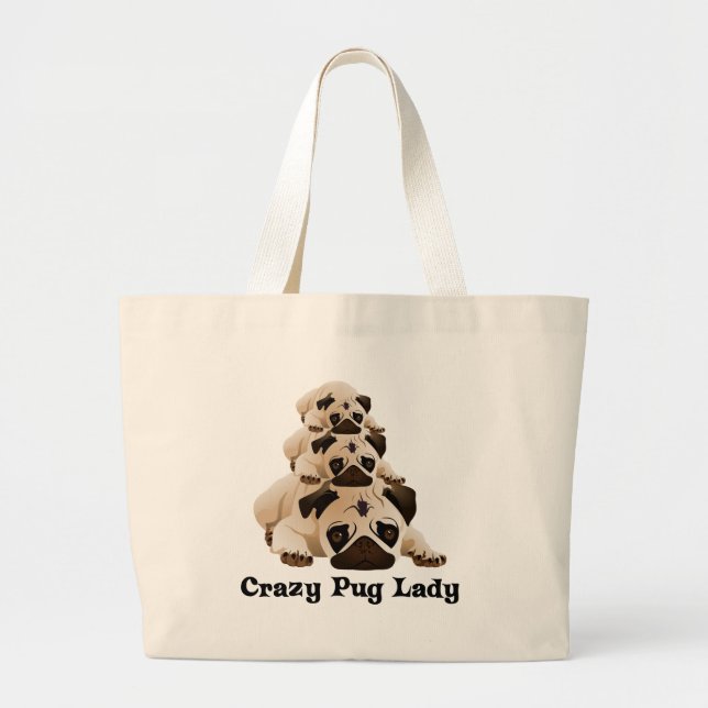 Bolsa Tote Grande Loucura Pug Lady (Frente)