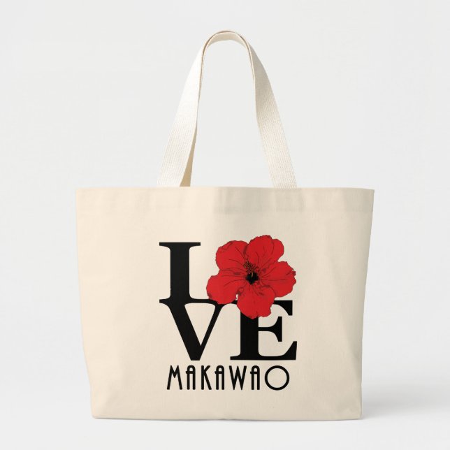 Bolsa Tote Grande LOVE Makawao Hawaii red Hibiscus (Frente)