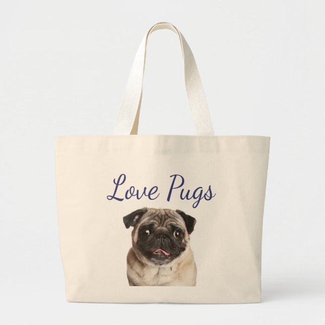 Bolsa Tote Grande Love Pug Puppy Dog Canvas Tobag (Frente)