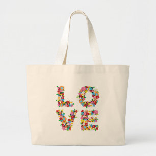 Bolsa Tote Grande LOVE Spring Flowers Personalizado Colorido Tote Ba