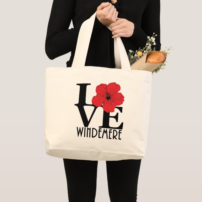 Bolsa Tote Grande LOVE Windemere Florida Red Hibiscus (Frente (produto))
