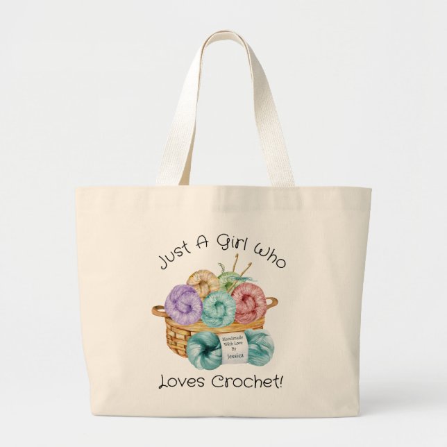 Bolsa Tote Grande Loves Crochet Personalizado (Frente)