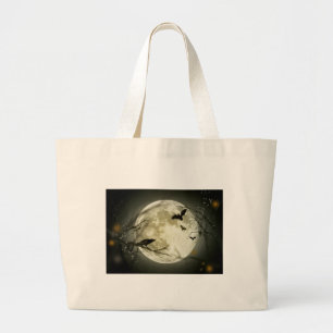 Bolsa Tote Grande Lua cheia com morcegos e Raven.