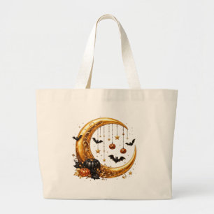 Bolsa Tote Grande Lua Crescente de Halloween Vintage