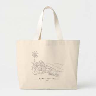 Bolsa Tote Grande Luang Prabang Laos Arte de Linha Minimalista