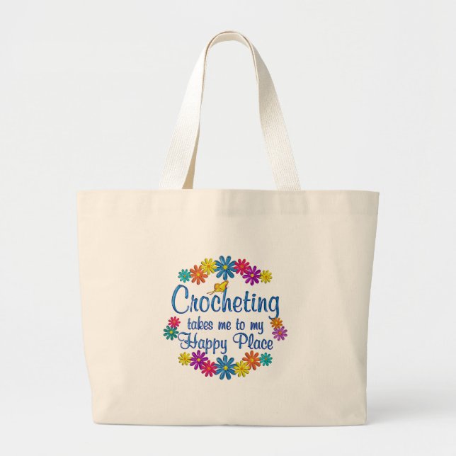 Bolsa Tote Grande Lugar feliz Crocheting (Frente)