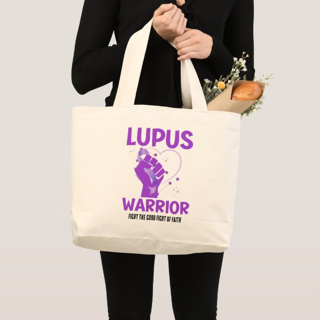 Bolsa Tote Grande LUPUS WARRIOR Roxo Levantando Consciência Mês (Frente (produto))