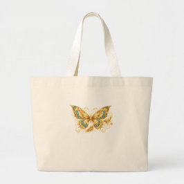 Bolsa Tote Grande Luxury Gold Butterfly – Elegant Turquoise Accent 