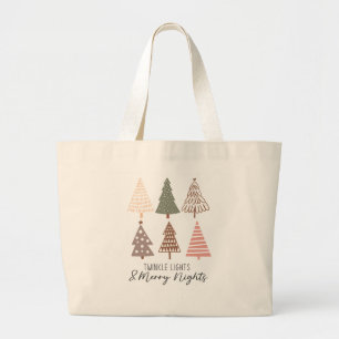 Bolsa Tote Grande Luzes brilhantes e Felizes Noites Árvore de Natal