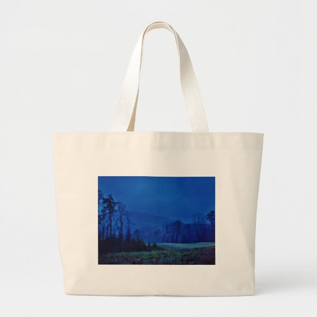 Bolsa Tote Grande Luzes brilhantes em uma montanha azul (Frente)