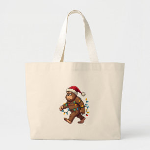 Bolsa Tote Grande Luzes De árvore De Natal Do Papai Noel Bigfoot Nat
