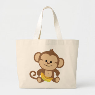Bolsa Tote Grande Macaco do menino com banana