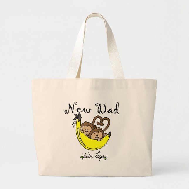 Bolsa Tote Grande Macacos Pai de Camisetas gêmeos e presentes (Frente)