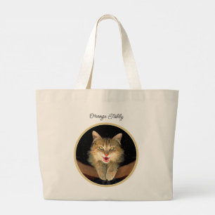 Bolsa Tote Grande Mad Tabby Cat Retrato Pintura Bestial Arte Origina