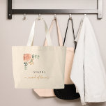 Bolsa Tote Grande Madrinha de casamento de ouro floral eucalipto ver<br><div class="desc">Um fundo branco chic. Decorados com ouro rosa, floral cor-de-rosa pincelado, flor (rosa) e folhas de eucalipto de cor aquosa verde, galhardetes, verde-verde e um cinturão de ouro falso. Personalize e adicione o nome da Madrinha de casamento. Letras pretas e ouros. Com o texto: madrinha de casamento escrita com um...</div>